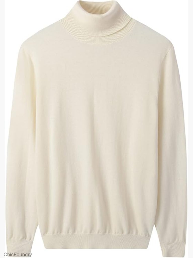 Men's 100% Merino Wool Turtleneck Pullover Sweater Long Sleeve Solid Knit